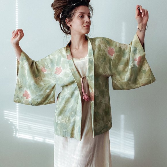 handmade Tops - SHORT SILK KIMONO JACKET IN LIGHT PASTEL
